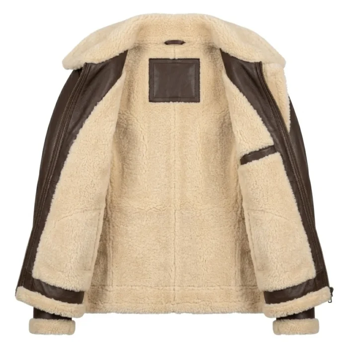 Heritage Inspired Women's Brown Shearling Leather Jacket Blackstone Jackets Inner View