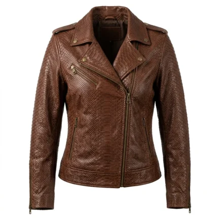 Heritage Inspired Women's Brown Snake Embossed Leather Jacket Blackstone Jackets