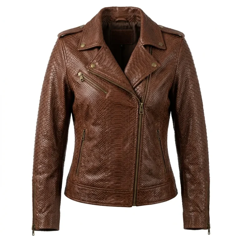 Heritage Inspired Women's Brown Snake Embossed Leather Jacket Blackstone Jackets