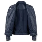 Iconic Women's Navy Blue Leather Moto Jacket Blackstone Jackets Inner View