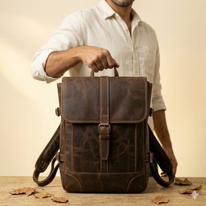 Premium Dark Brown Genuine Leather Backpack | Blackstone Jackets - Image 6