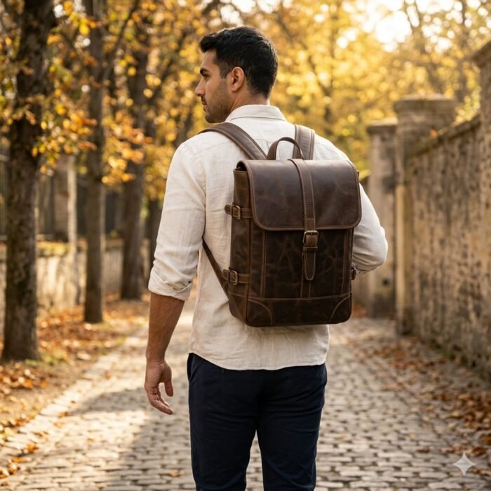 Premium Dark Brown Genuine Leather Backpack | Blackstone Jackets - Image 7