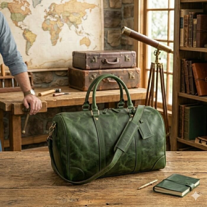 Leather duffle bag main Premium Genuine Leather Duffle Bag | Blackstone Jackets - Image 1