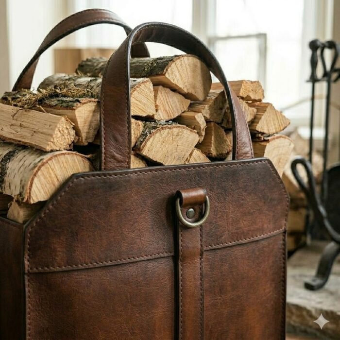 Premium Brown Genuine Leather Firewood Carrier | Blackstone Jackets - Image 4