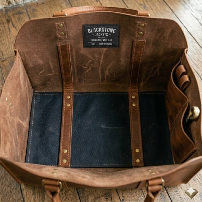 Premium Brown Genuine Leather Log Carriers Decorative Firewood Holder | Blackstone Jackets - Image 5