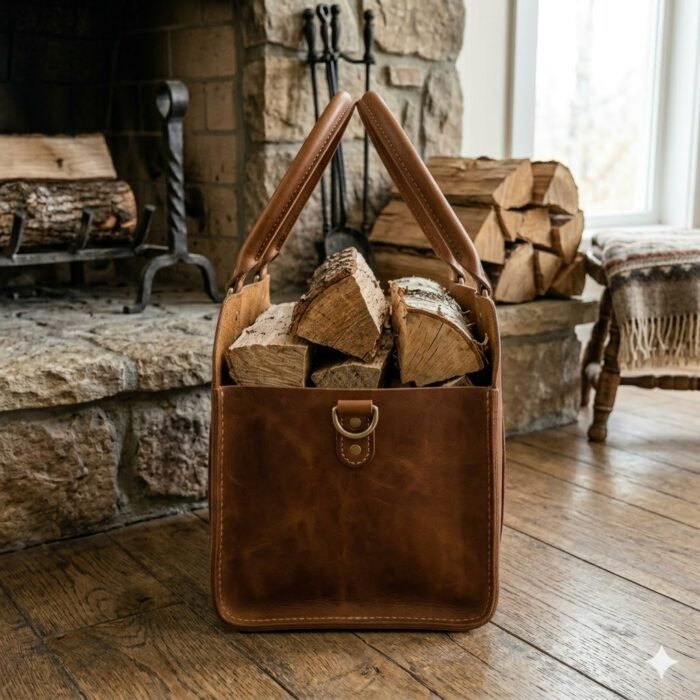 Premium Brown Genuine Leather Log Carriers Decorative Firewood Holder | Blackstone Jackets - Image 4
