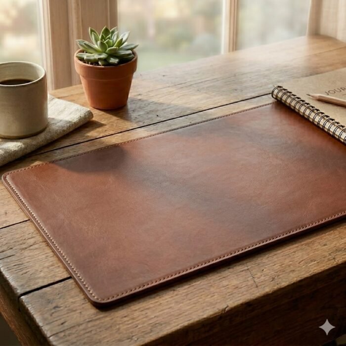 Handmade Brown Genuine Leather Desk Pad | Blackstone Jackets - Image 2