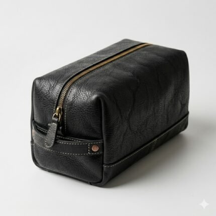 Premium Black Genuine Leather Toiletry Bag | Blackstone Jackets