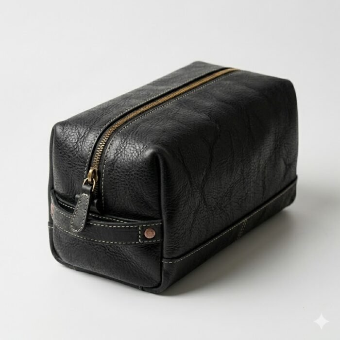 Premium Black Genuine Leather Toiletry Bag | Blackstone Jackets - Image 1