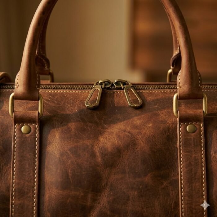 Premium Brown Distressed Genuine Leather Travel Bag | Blackstone Jackets - Image 3
