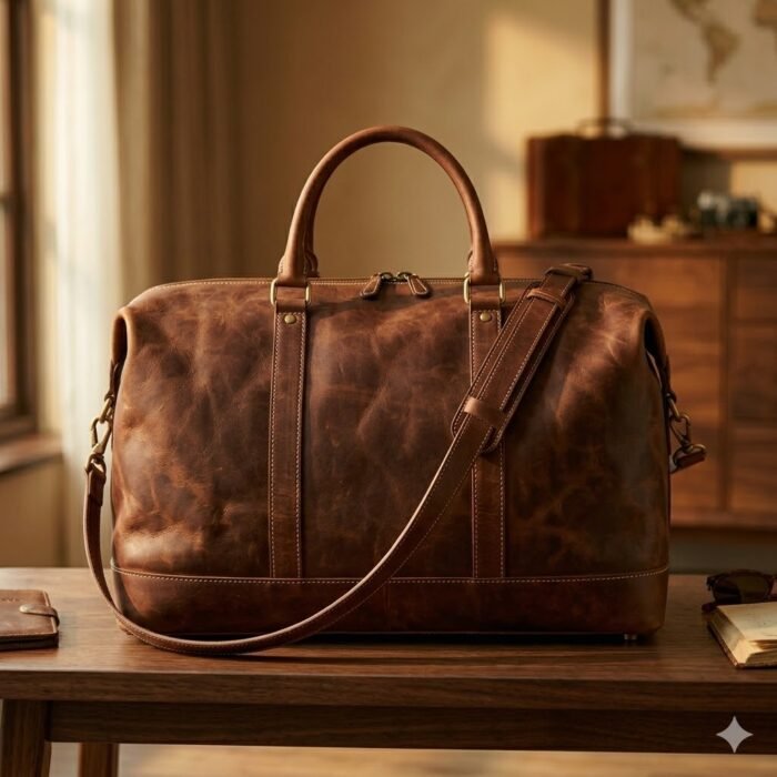 Premium Brown Distressed Genuine Leather Travel Bag | Blackstone Jackets - Image 2
