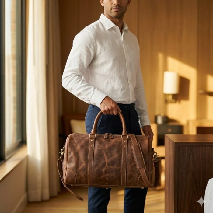 Premium Brown Distressed Genuine Leather Travel Bag | Blackstone Jackets - Image 6