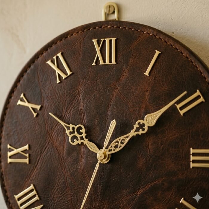 Handmade Brown Leather Wall Clock Decorative Home Accent | Blackstone Jackets - Image 5