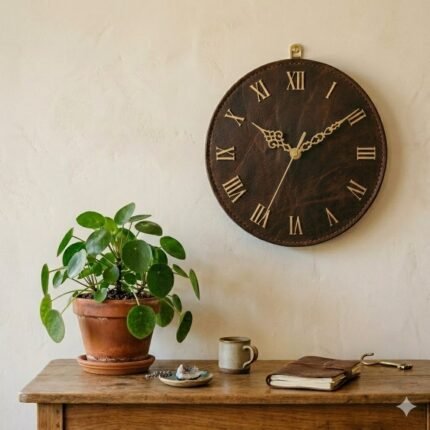 Handmade Brown Leather Wall Clock Decorative Home Accent | Blackstone Jackets