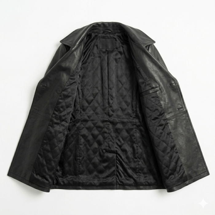 Luxury Black Leather Peacoats For Women Blackstone Jackets Inner View (2)