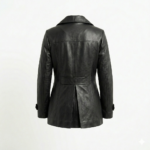 Luxury Black Leather Peacoats For Women Blackstone Jackets back view