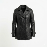 Luxury Black Leather Peacoats For Women Blackstone Jackets front view