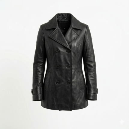 Luxury Black Leather Peacoats For Women Blackstone Jackets front view