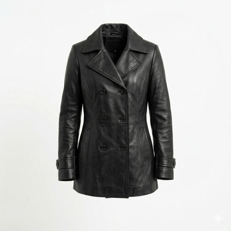 Luxury Black Leather Peacoats For Women Blackstone Jackets front view