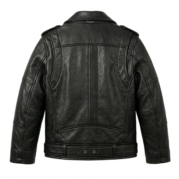 Luxury Boys Kids Black Leather Jacket Blackstone Jackets Back View