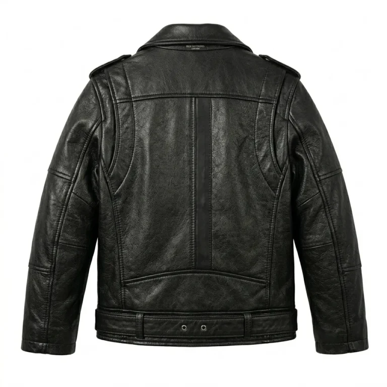 Luxury Boys Kids Black Leather Jacket Blackstone Jackets Back View
