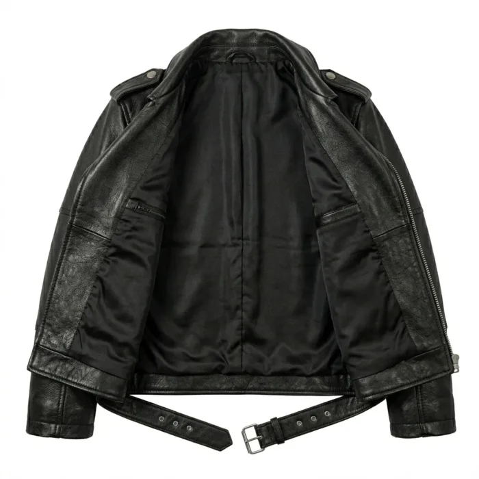 Luxury Boys Kids Black Leather Jacket Blackstone Jackets Inner View