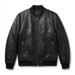 Luxury Men's Black Crocodile Embossed Genuine Bomber Leather Jacket Blackstone Jackets