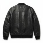 Luxury Men's Black Crocodile Embossed Genuine Bomber Leather Jacket Blackstone Jackets Back View