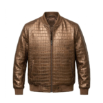 Luxury Men's Brown Crocodile Embossed Leather Jacket Blackstone Jackets