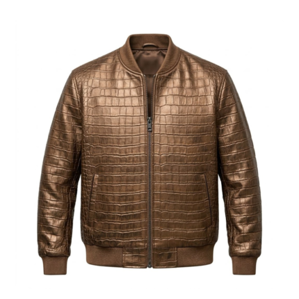 Luxury Men's Brown Crocodile Embossed Leather Jacket Blackstone Jackets