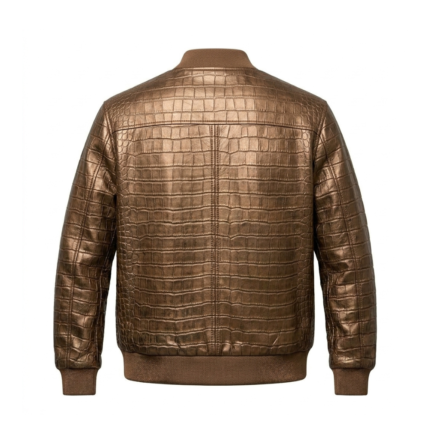 Luxury Men's Brown Crocodile Embossed Leather Jacket Blackstone Jackets Back View