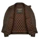 Luxury Men's Brown Distressed Leather Moto Jacket with Quilted Lining | Blackstone Jackets - Image 3