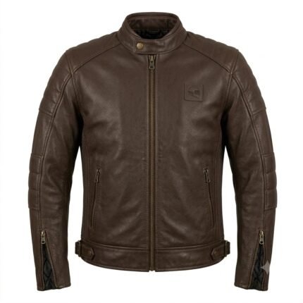 Luxury Men's Brown Distressed Leather Moto Jacket with Quilted Lining | Blackstone Jackets