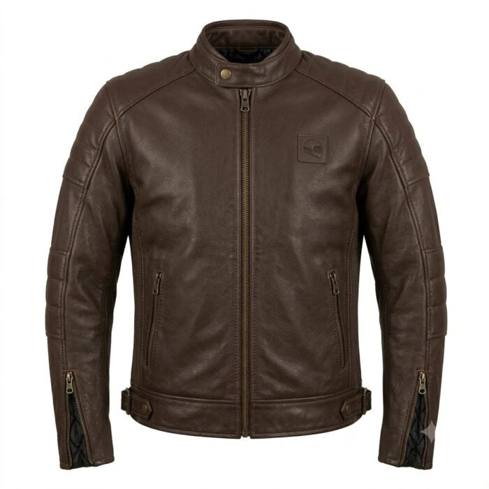 Luxury Men's Brown Distressed Leather Moto Jacket with Quilted Lining | Blackstone Jackets