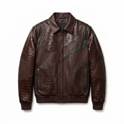 Luxury Men's Charcoal Black Crocodile Embossed Genuine Leather Jacket Blackstone Jackets