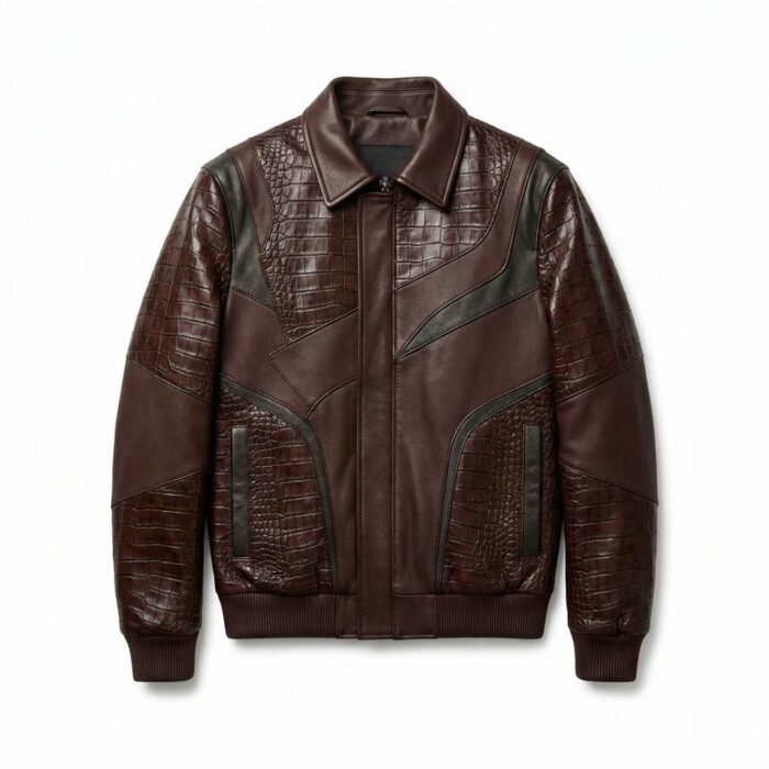 Luxury Men's Charcoal Black Crocodile Embossed Genuine Leather Jacket Blackstone Jackets