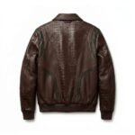 Luxury Men's Charcoal Black Crocodile Embossed Genuine Leather Jacket Blackstone Jackets Back View