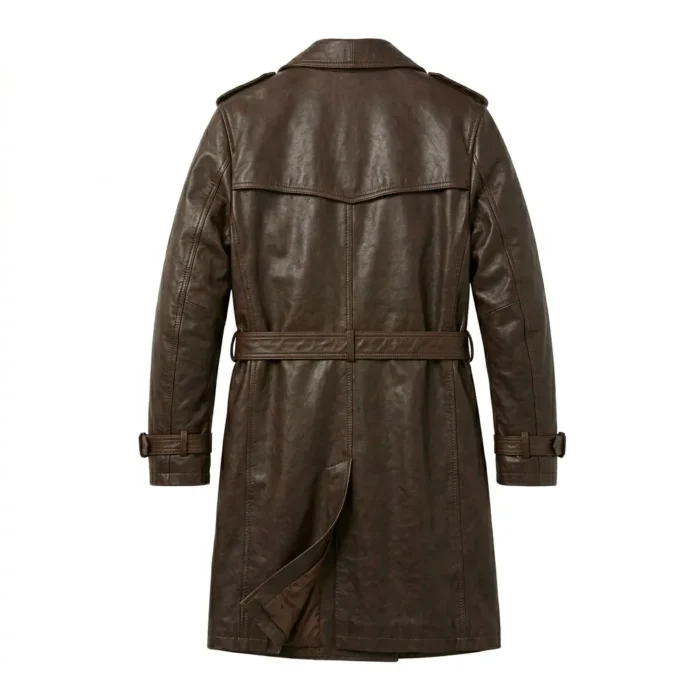 Luxury Men's Dark Brown Leather Trench Coat Sale front Blackstone Jackets