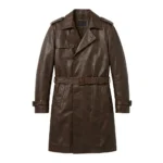 Luxury Men's Dark Brown Leather Trench Coat Sale front Blackstone Jackets