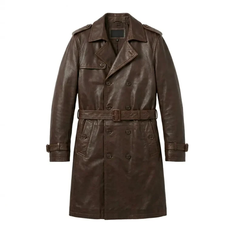 Luxury Men's Dark Brown Leather Trench Coat Sale front Blackstone Jackets