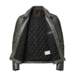 Luxury Men’s Grey Crocodile Embossed Leather Jacket Genuine Cowhide Biker Vintage Style Blackstone Jackets inner View