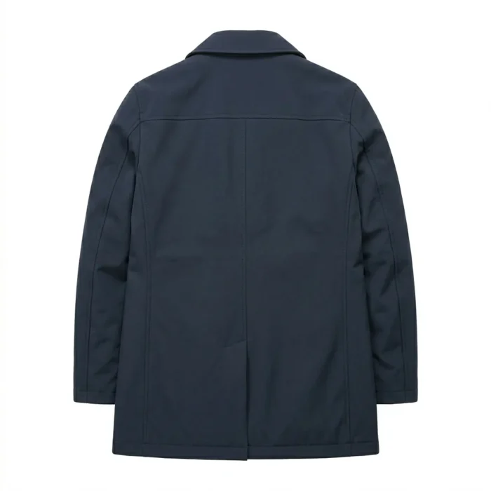 Luxury Men's Navy Blue Synthetic Technical Overcoat For Sale back Blackstone Jackets