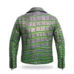 Luxury Men's Silver Neon Green Crocodile Embossed Leather Jacket Blackstone Jackets Back View
