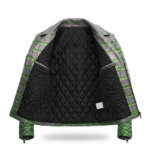 Luxury Men's Silver Neon Green Crocodile Embossed Leather Jacket Blackstone Jackets Inner View