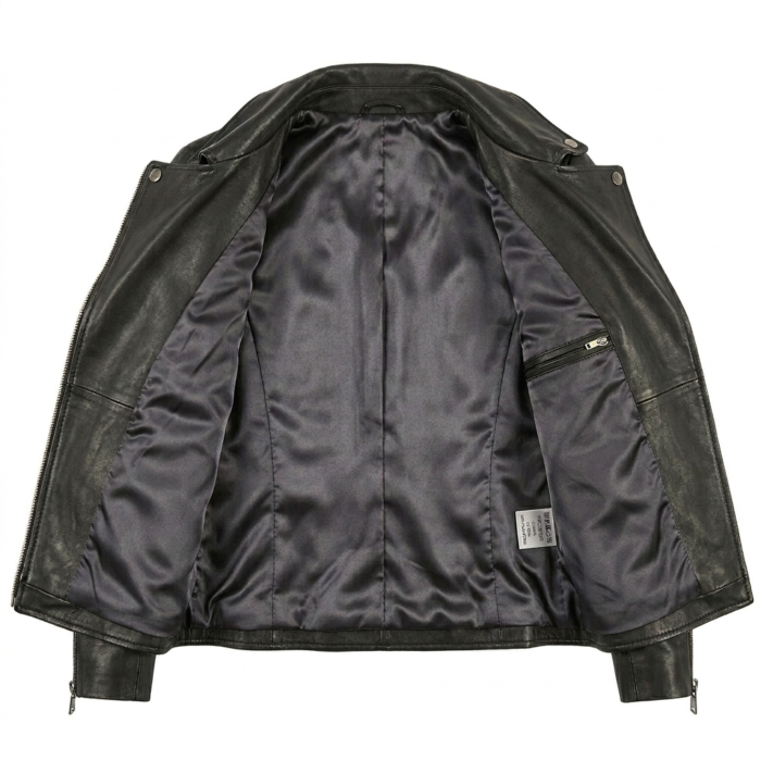 Luxury Women's Black Leather Jacket Blackstone Jackets Inner View