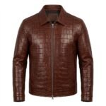Men’s Brown Crocodile Embossed Genuine Leather Jacket Premium Winter Outerwear Blackstone Jackets