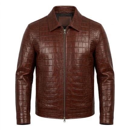 Men’s Brown Crocodile Embossed Genuine Leather Jacket Premium Winter Outerwear Blackstone Jackets