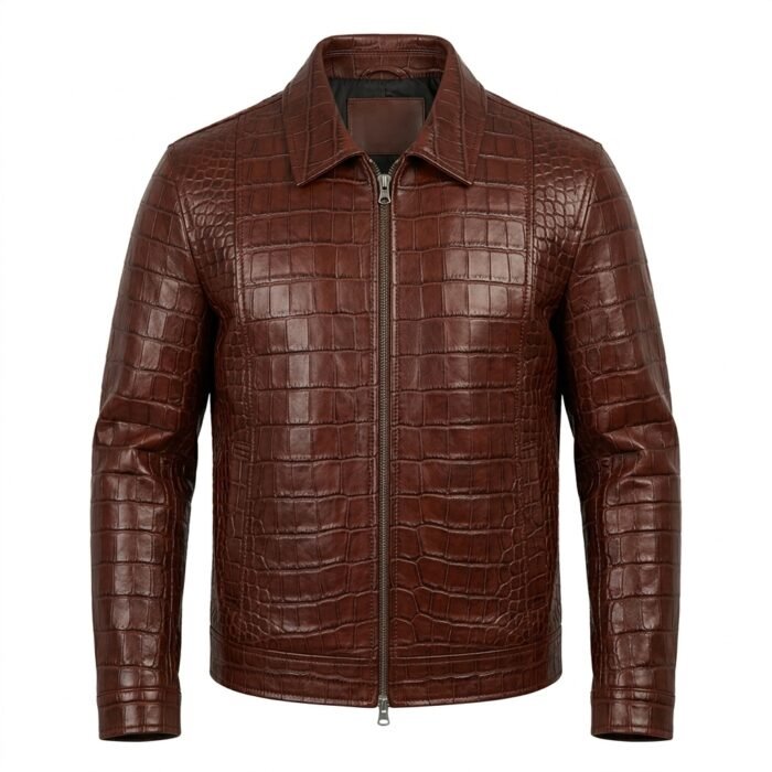 Men’s Brown Crocodile Embossed Genuine Leather Jacket Premium Winter Outerwear Blackstone Jackets