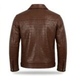 Men’s Brown Crocodile Embossed Genuine Leather Jacket Premium Winter Outerwear Blackstone Jackets Back View