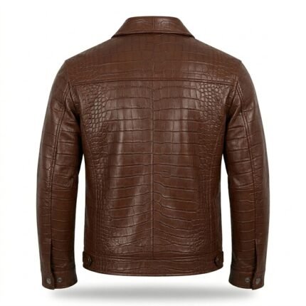 Men’s Brown Crocodile Embossed Genuine Leather Jacket Premium Winter Outerwear Blackstone Jackets Back View